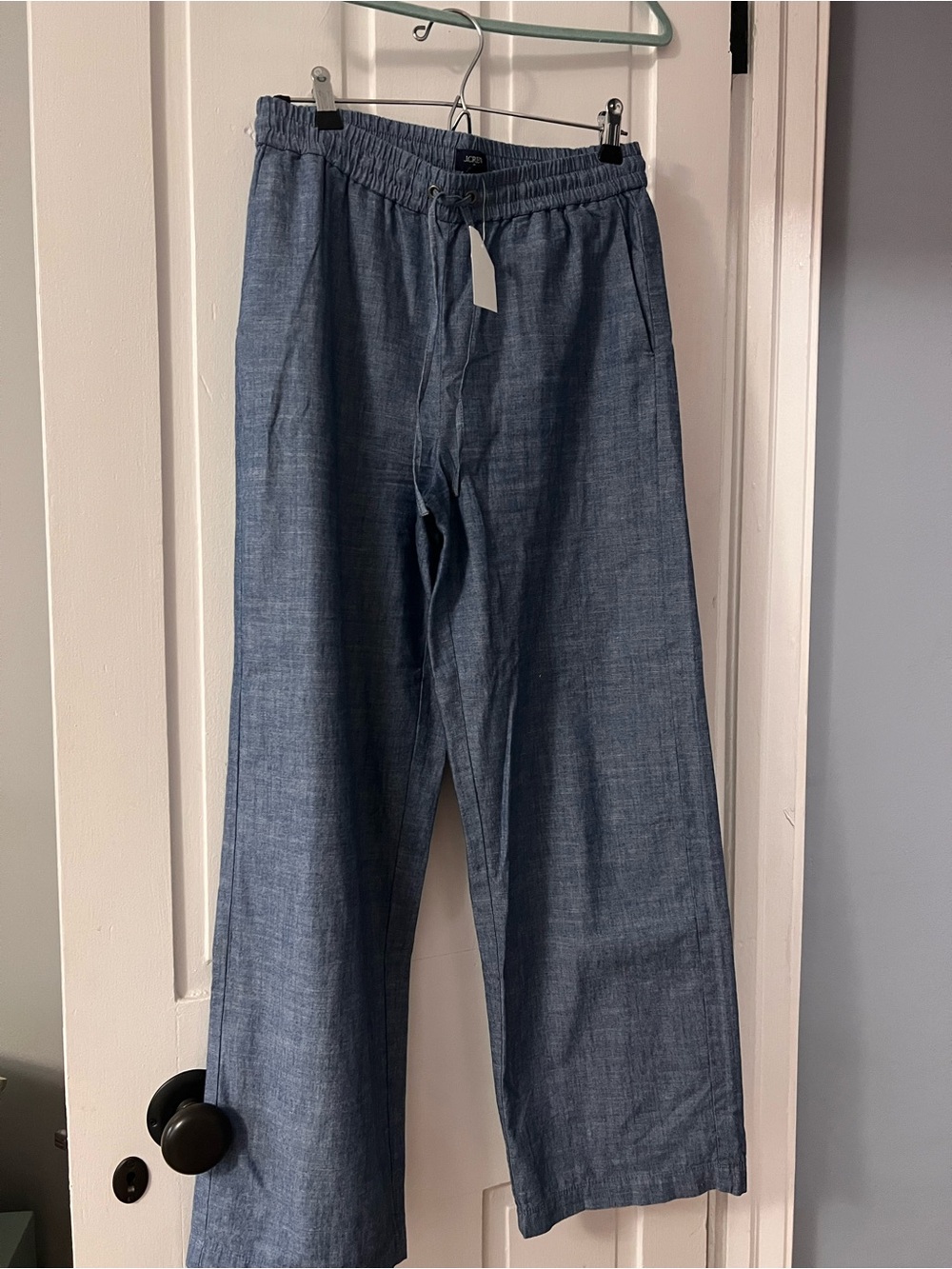 J. Crew Factory Relaxed Wide-Leg Chambray Pants in Light Blue